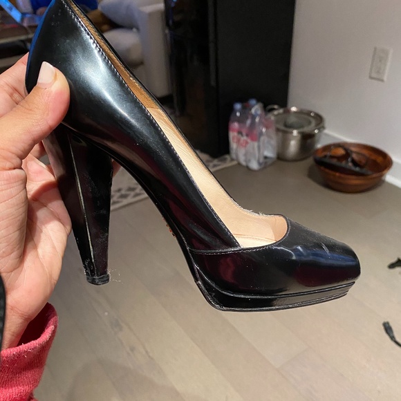 prada heels black and red